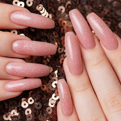Glitter nail polish in a small 6 ML bottle for travel use