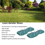 Another angle of the Lawn Aerator Sandals in action, showing effective soil penetration.