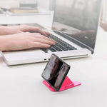 Compact set with wearable neck fan, foldable mobile stand and USB charging cable