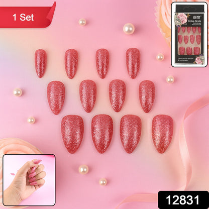 Glitter Press-on False Nails - (1 Set  Mix Color  Design)