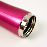Exterior shot of a stylish stainless steel travel water bottle