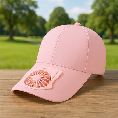 Front view of the Rechargeable Fan Cap in blue, showcasing the integrated fan.