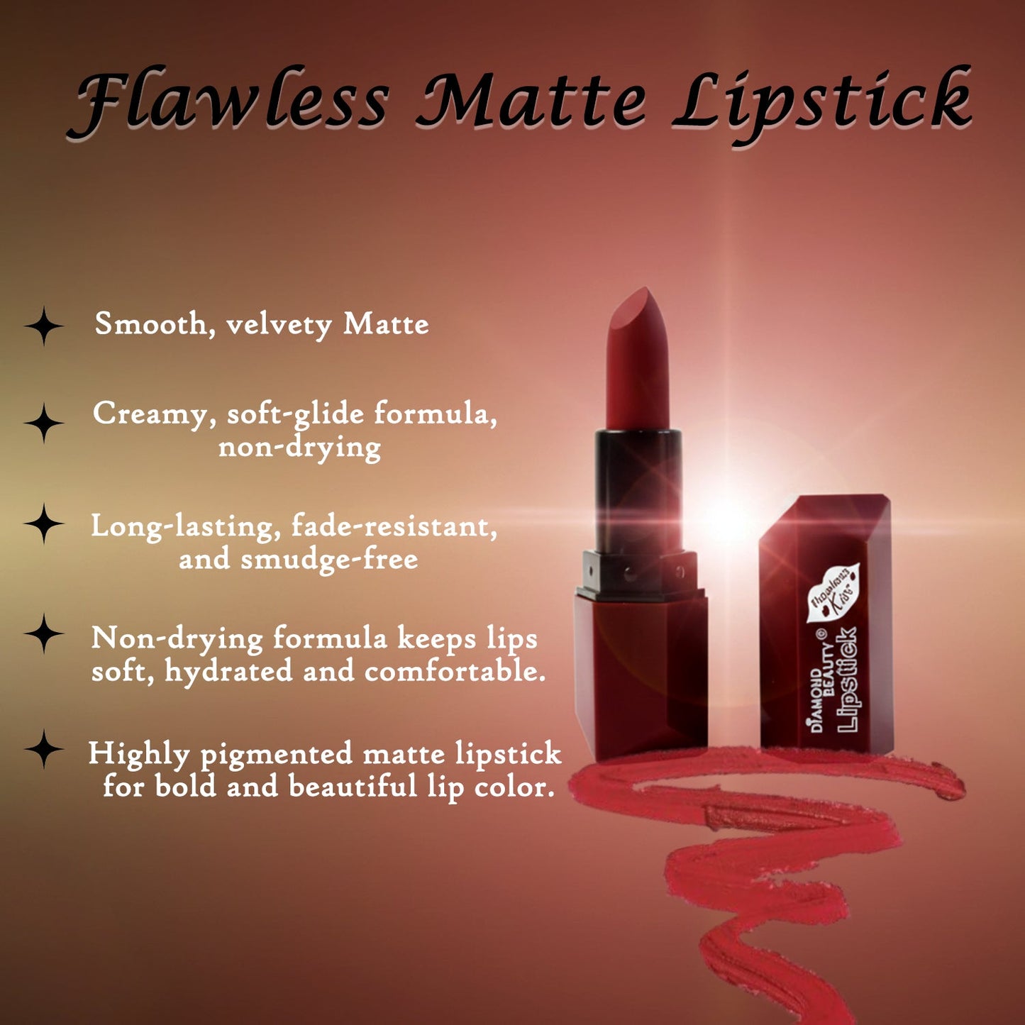 Diamond Beauty matte lipstick in stylish designer case for portability