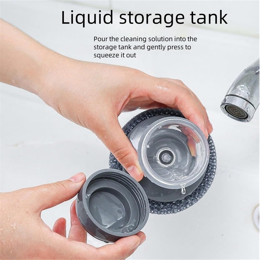 The soap dispenser with scrub effectively cleaning a kitchen sink, showing its versatility.