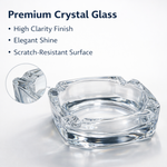 Infographic highlighting the premium quality and lead-free material of the ashtray.