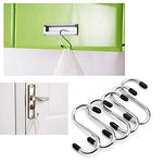 Heavy-duty stainless steel S-hooks organized on a surface.