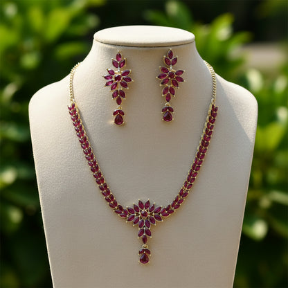 Traditional Floral Motif Necklace & Earring Jewelry Set – 2 Piece Set