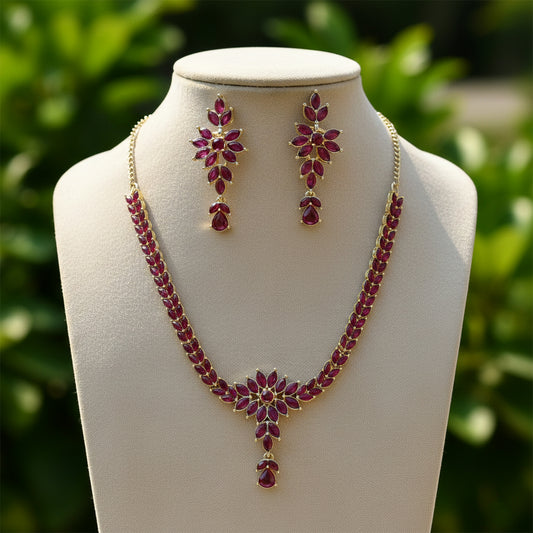Traditional Floral Motif Necklace & Earring Jewelry Set – 2 Piece Set