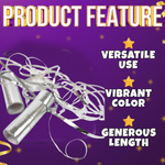 Decorative silver balloon ribbon cascading for festive display.