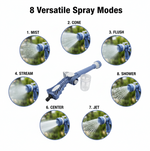 Close-up of the water spray gun's adjustable nozzle for different spray patterns.