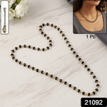 Elegant women wearing stylish black beads mangalsutra necklace