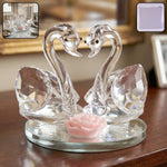 Decorative glass couple swan figurine with pink rose accent