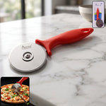 Stainless steel pizza cutter with plastic handle for effortless slicing