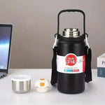 Top view of insulated thermos bottle showing secure cap and handle
