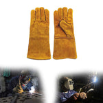 Flexible suede welding gloves with long cuffs for forearm protection.