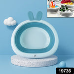 Collapsible basin showing its foldable design and bunny ear handle