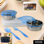Close-up of the leak-proof stainless steel tiffin containers from the Konvex lunch box set, stacked neatly.