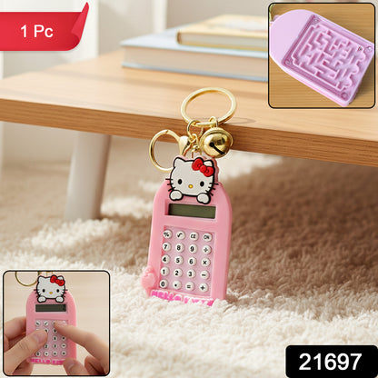 Cute Cartoon Cat Calculator Keychain With Mini Digital Display (1 Pc)