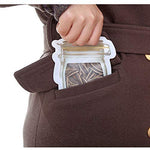Transparent zip pouch displaying its capacity for snacks and nuts.