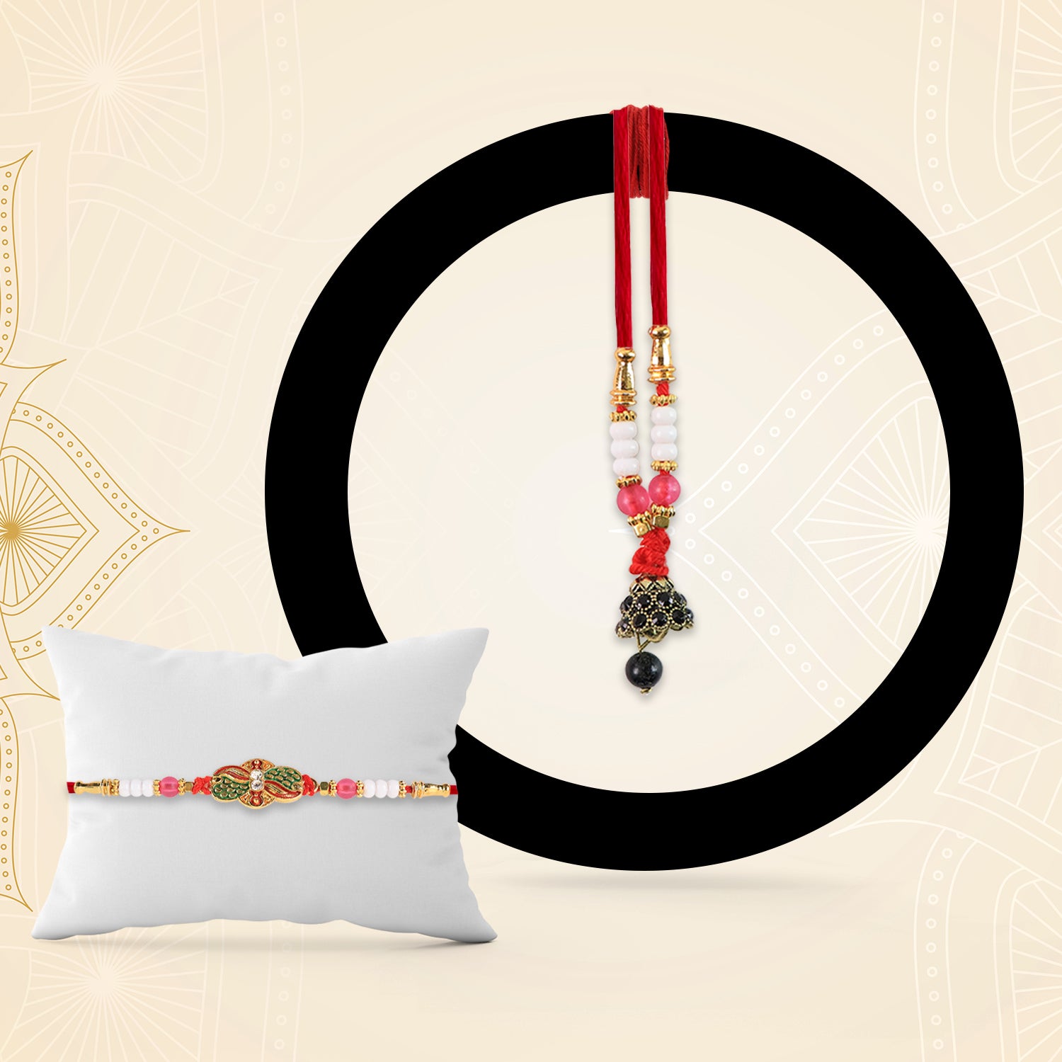 Elegant Bhabhi Lumba Rakhi With Butterfly Design Beaded Tassels  Pink Stone Work
