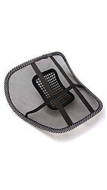 User demonstrating the comfortable ventilation back rest in an office chair.