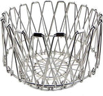 Close-up of the foldable fruit basket design showcasing its intricate stainless steel wire work.