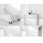 Side view of the slim space saving storage rack, ideal for tight spots.