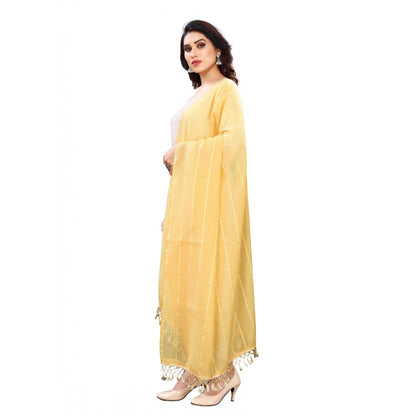 Women's Cotton Silk Strips Printed Dupatta (Yellow, Length:2-2.4 mtr)