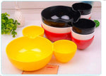 Side view of the durable kids snack plate with fun compartments.