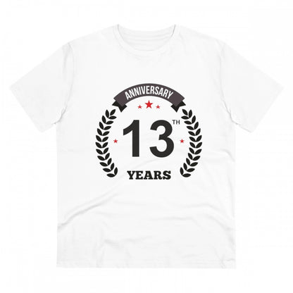 Men's PC Cotton 13th Anniversary Printed T Shirt (Color: White, Thread Count: 180GSM)
