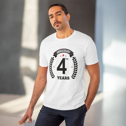 Men's PC Cotton 4th Anniversary Printed T Shirt (Color: White, Thread Count: 180GSM)