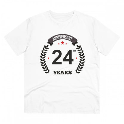 Men's PC Cotton 24th Anniversary Printed T Shirt (Color: White, Thread Count: 180GSM)