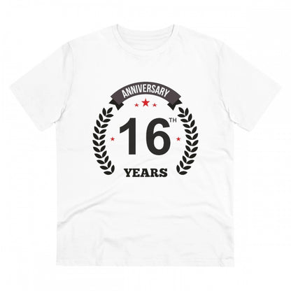 Men's PC Cotton 16th Anniversary Printed T Shirt (Color: White, Thread Count: 180GSM)