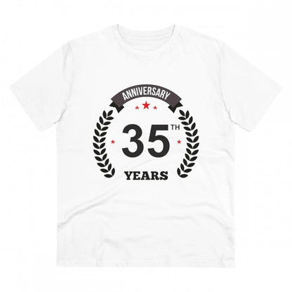 Men's PC Cotton 35th Anniversary Printed T Shirt (Color: White, Thread Count: 180GSM)