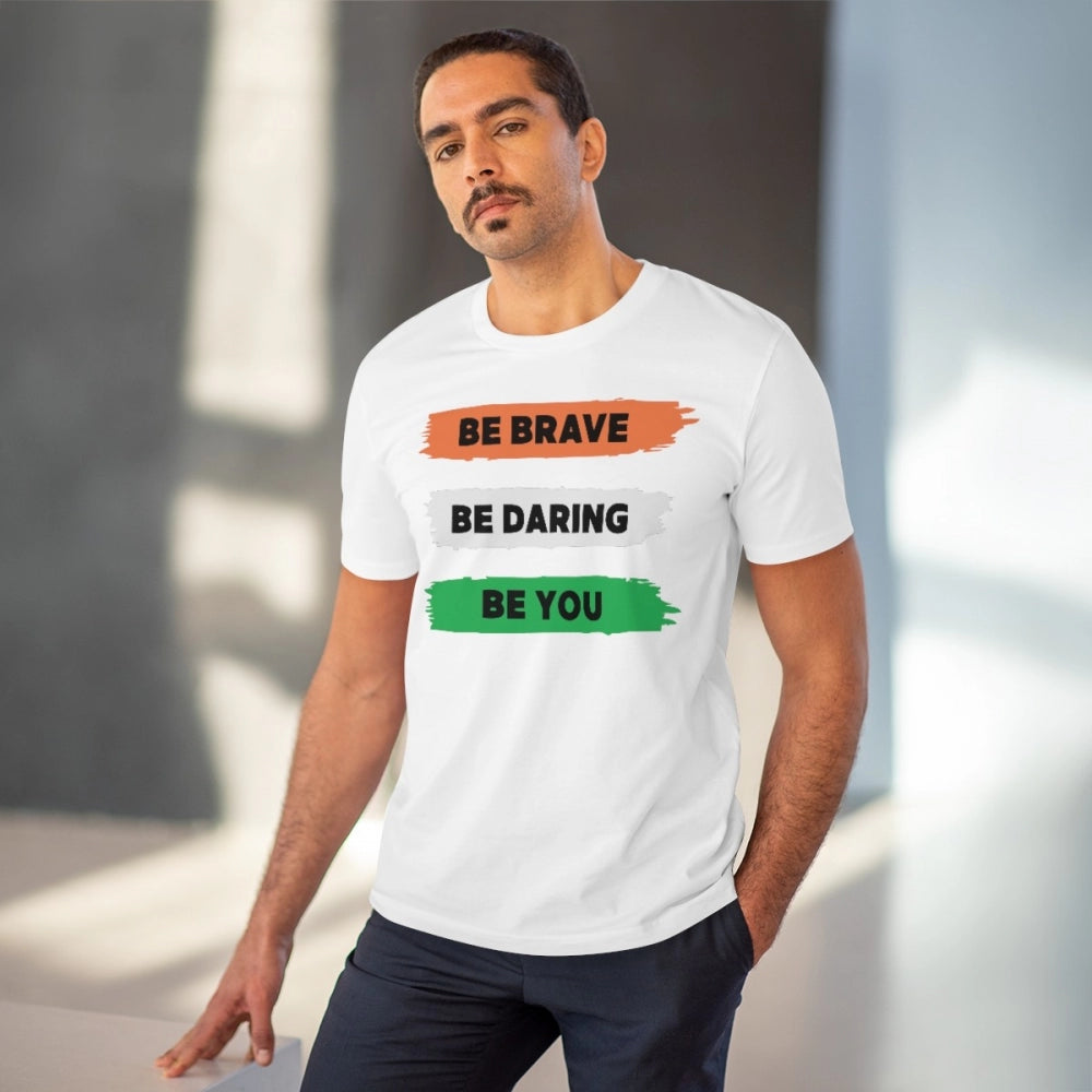 Men's PC Cotton Be Brave Be You Printed T Shirt (Color: White, Thread Count: 180GSM)