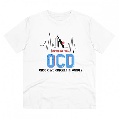 Men's PC Cotton Cricket Design Printed T Shirt (Color: White, Thread Count: 180GSM)