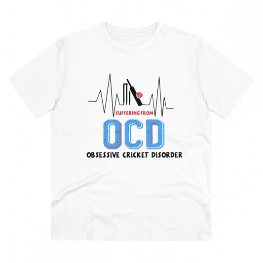 Men's PC Cotton Cricket Design Printed T Shirt (Color: White, Thread Count: 180GSM)