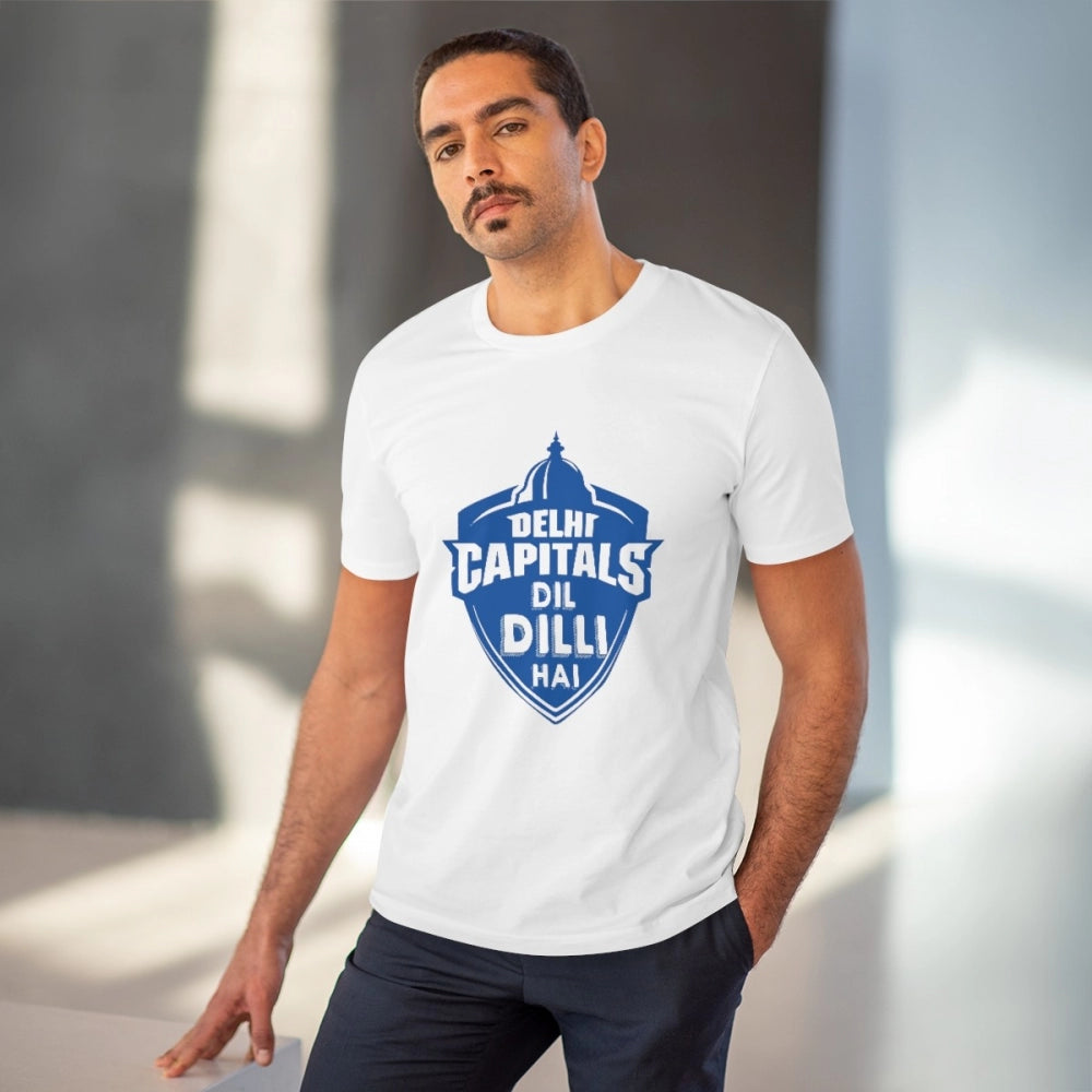 Men's PC Cotton Cricket Design Printed T Shirt (Color: White, Thread Count: 180GSM)