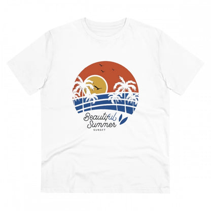 Men's PC Cotton Beautiful Summer Printed T Shirt (Color: White, Thread Count: 180GSM)