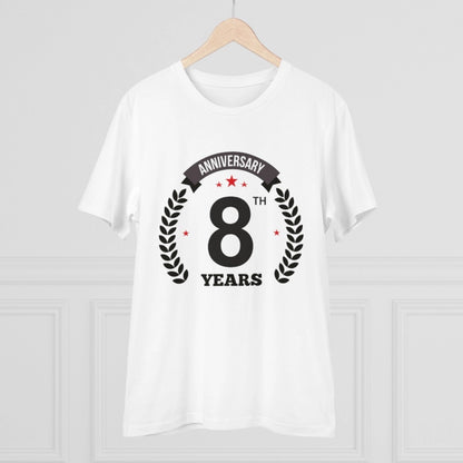 Men's PC Cotton 8th Anniversary Printed T Shirt (Color: White, Thread Count: 180GSM)