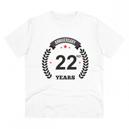 Men's PC Cotton 22nd Anniversary Printed T Shirt (Color: White, Thread Count: 180GSM)
