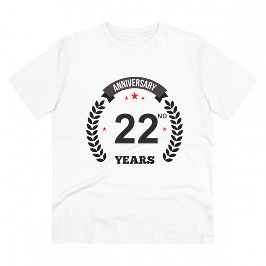 Men's PC Cotton 22nd Anniversary Printed T Shirt (Color: White, Thread Count: 180GSM)