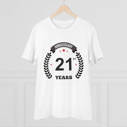 Men's PC Cotton 21st Anniversary Printed T Shirt (Color: White, Thread Count: 180GSM)
