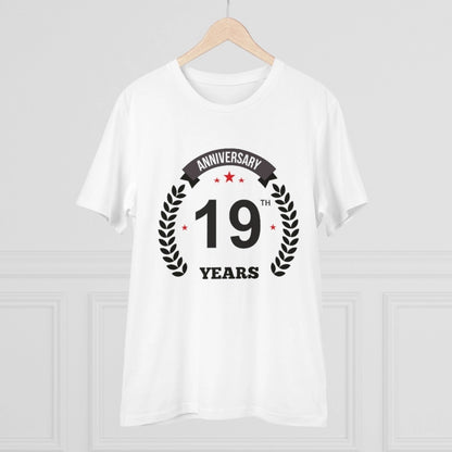 Men's PC Cotton 19th Anniversary Printed T Shirt (Color: White, Thread Count: 180GSM)