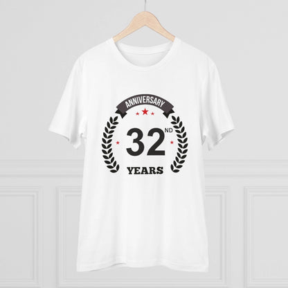 Men's PC Cotton 32nd Anniversary Printed T Shirt (Color: White, Thread Count: 180GSM)
