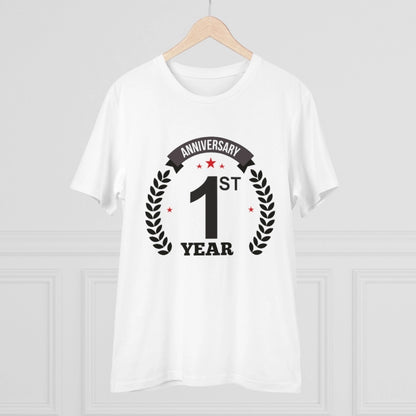 Men's PC Cotton 1st Anniversary Printed T Shirt (Color: White, Thread Count: 180GSM)