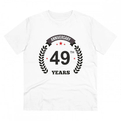 Men's PC Cotton 49th Anniversary Printed T Shirt (Color: White, Thread Count: 180GSM)