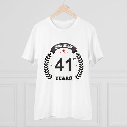 Men's PC Cotton 41st Anniversary Printed T Shirt (Color: White, Thread Count: 180GSM)