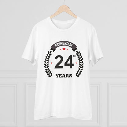 Men's PC Cotton 24th Anniversary Printed T Shirt (Color: White, Thread Count: 180GSM)