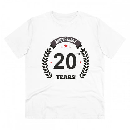 Men's PC Cotton 20th Anniversary Printed T Shirt (Color: White, Thread Count: 180GSM)